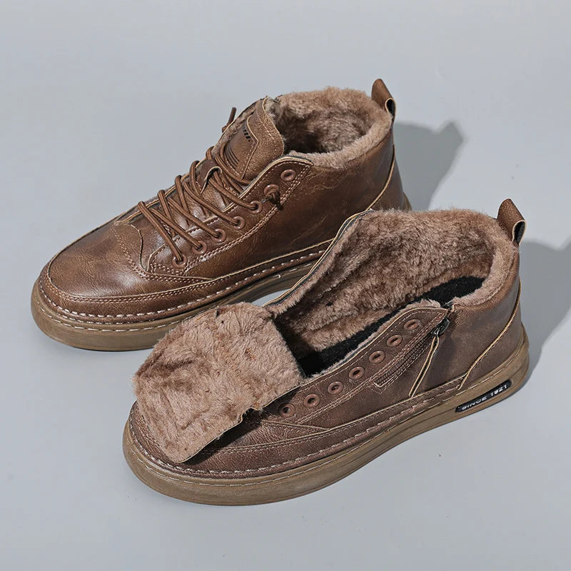 Men's boots autumn and winter new warm plush outdoor casual boots work boots fashion versatile soft soled comfort leather boots