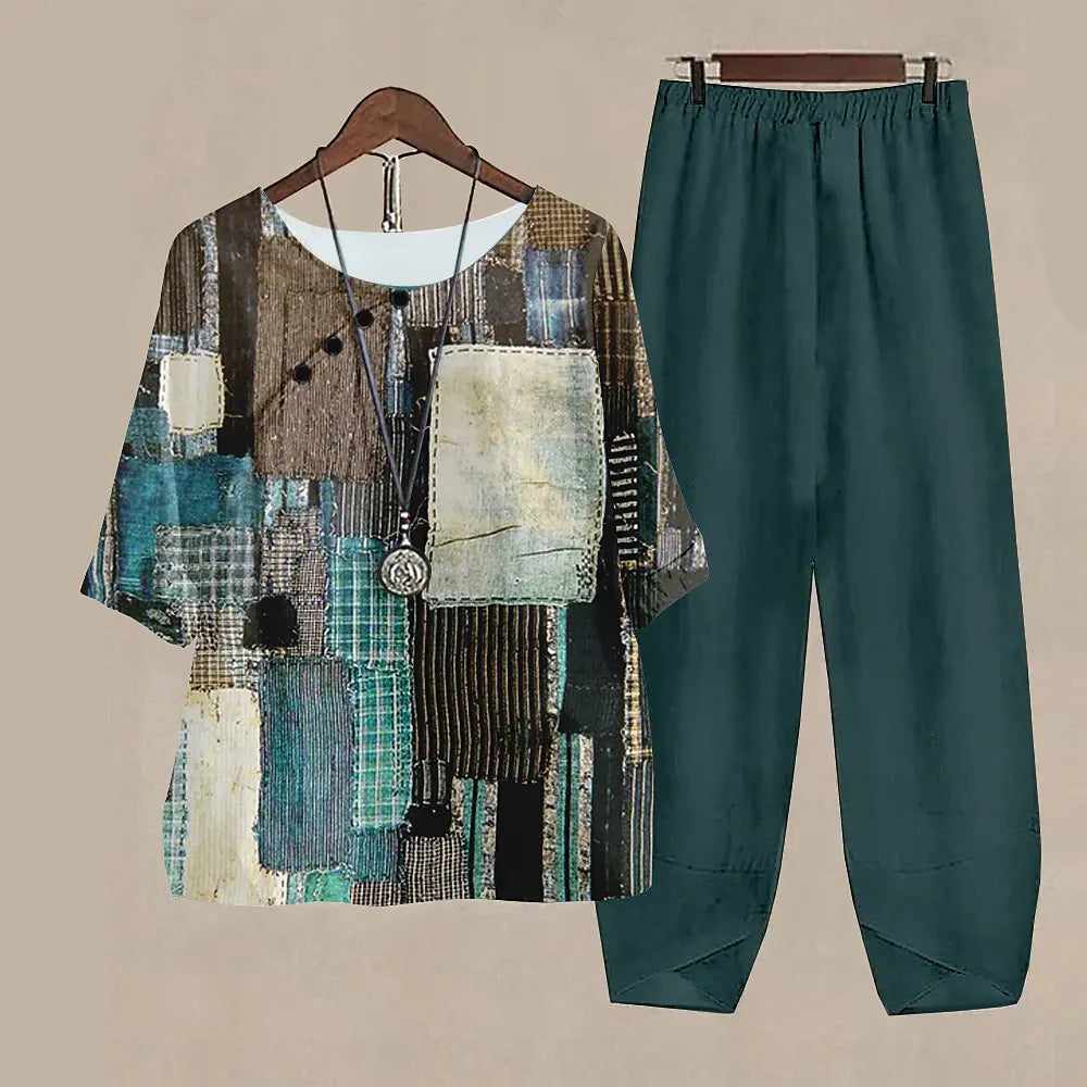 Casual Women's Set - Short Sleeve Shirt + High Waist Floral Pants