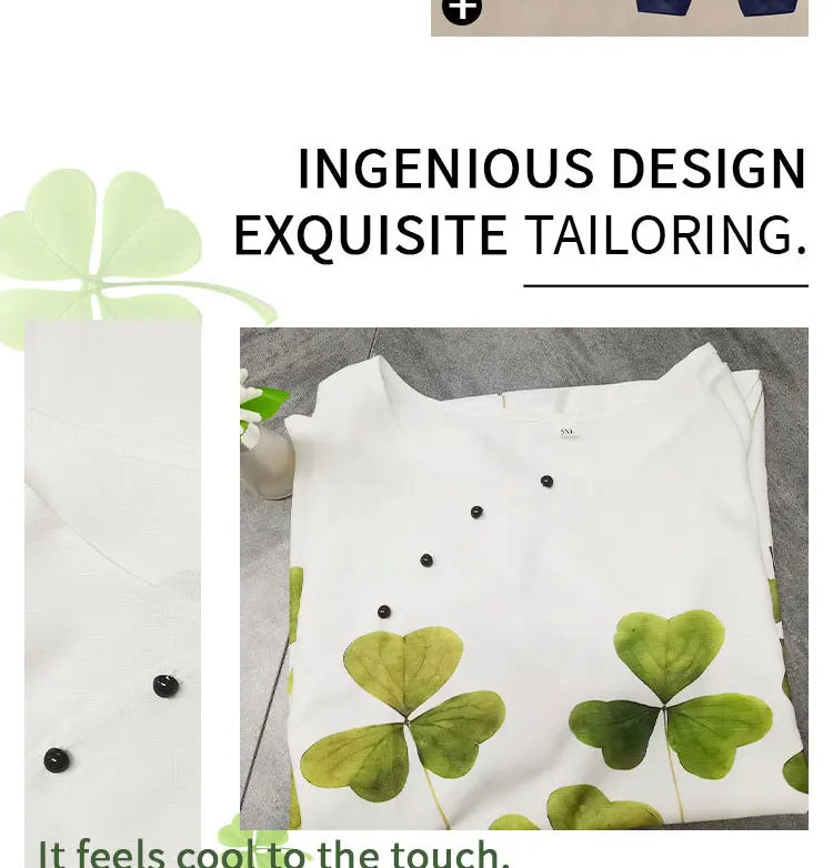 Casual Women's Set - Short Sleeve Shirt + High Waist Floral Pants