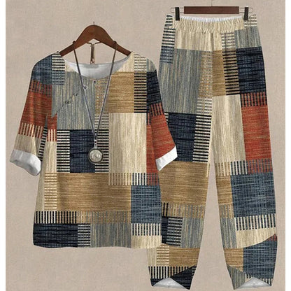 Casual Women's Set - Short Sleeve Shirt + High Waist Floral Pants