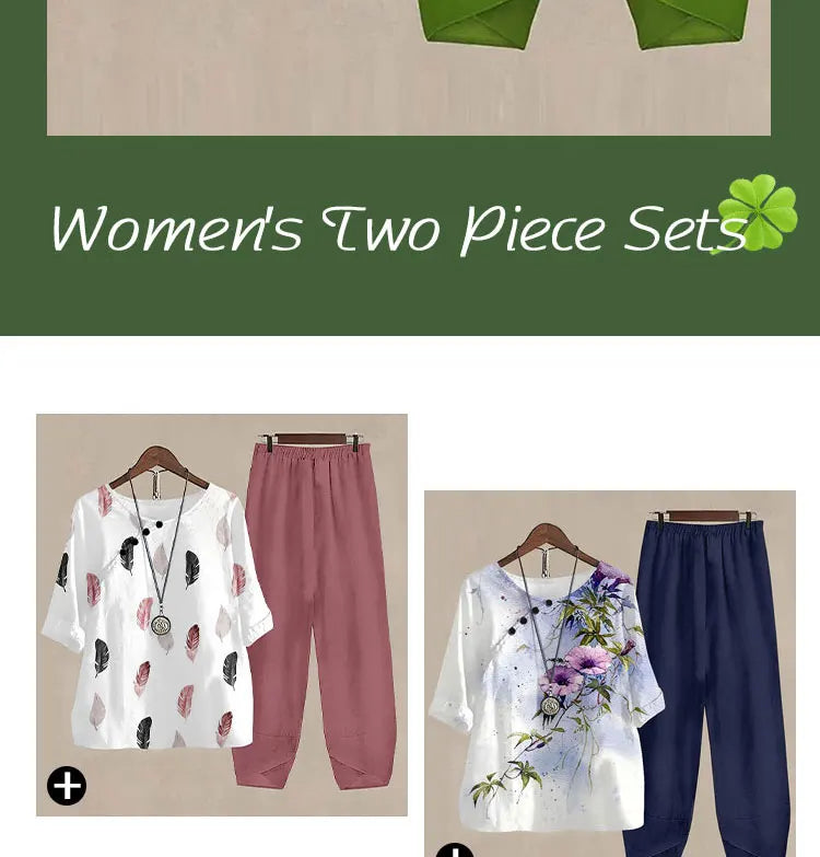 Casual Women's Set - Short Sleeve Shirt + High Waist Floral Pants