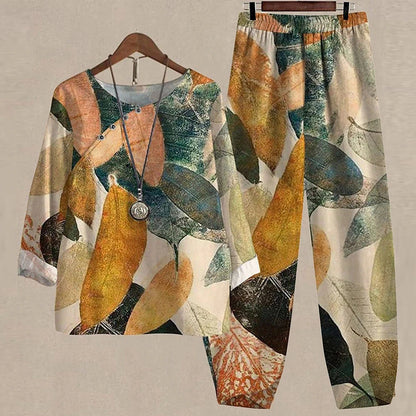 Casual Women's Set - Short Sleeve Shirt + High Waist Floral Pants