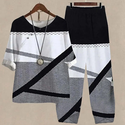 Casual Women's Set - Short Sleeve Shirt + High Waist Floral Pants