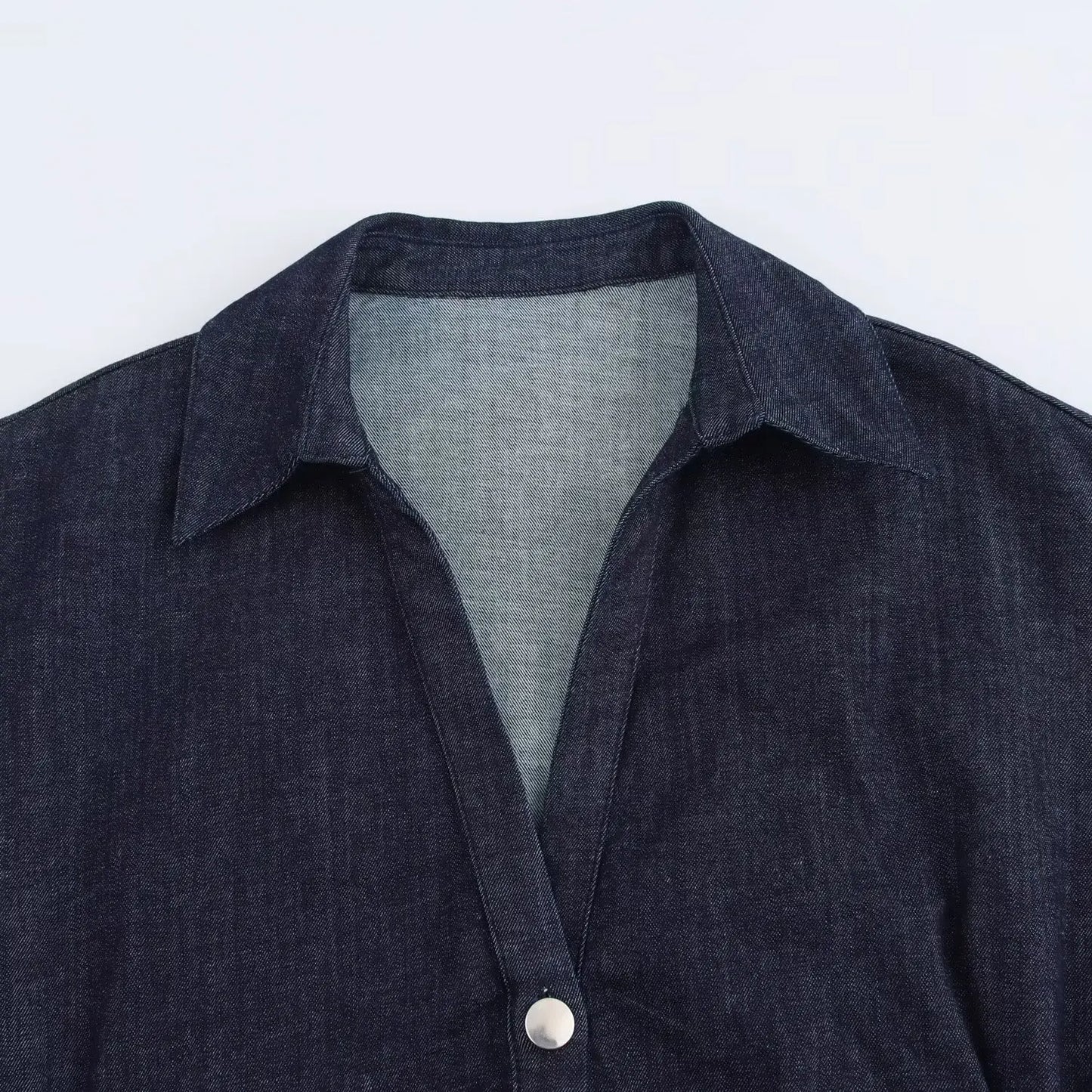 ETJ 2025 traf Spring New 1975 series denim MIDI dress with lapel side zipper fashion wrinkle waist slim elegant dress