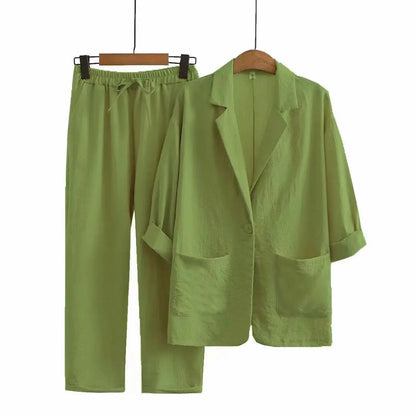 Women’s Linen Set – Cotton Pants + Elegant Blouse