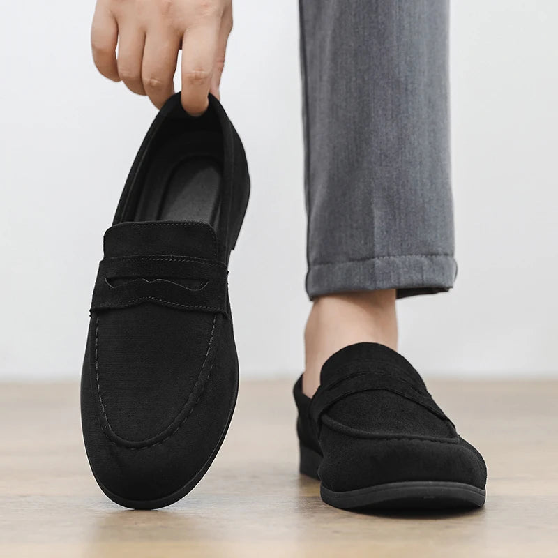 Summer Men's Suede Leather Flat Designer Loafers Comfy Outdoor Walking Shoes British Style All-match Non-slip Driving Boat Shoes