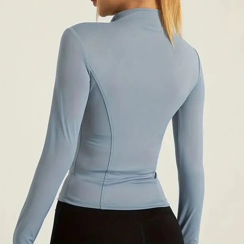 Women's Lightweight Zip-Up Running Jacket, Quick-Drying Long Sleeve Yoga Top for Fall/Winter Outdoor Activities Yoga Sportwear