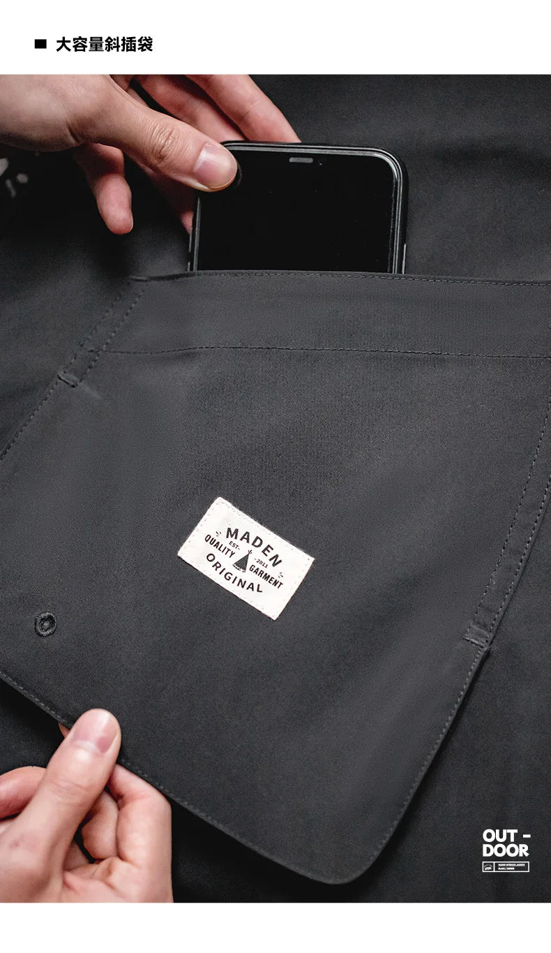 Maden Casual Outdoor Multi-pocket Hooded Men's Jackets Spring Fall Loose Windbreak Parka Ginger Climbing Outerwear Track Jacket