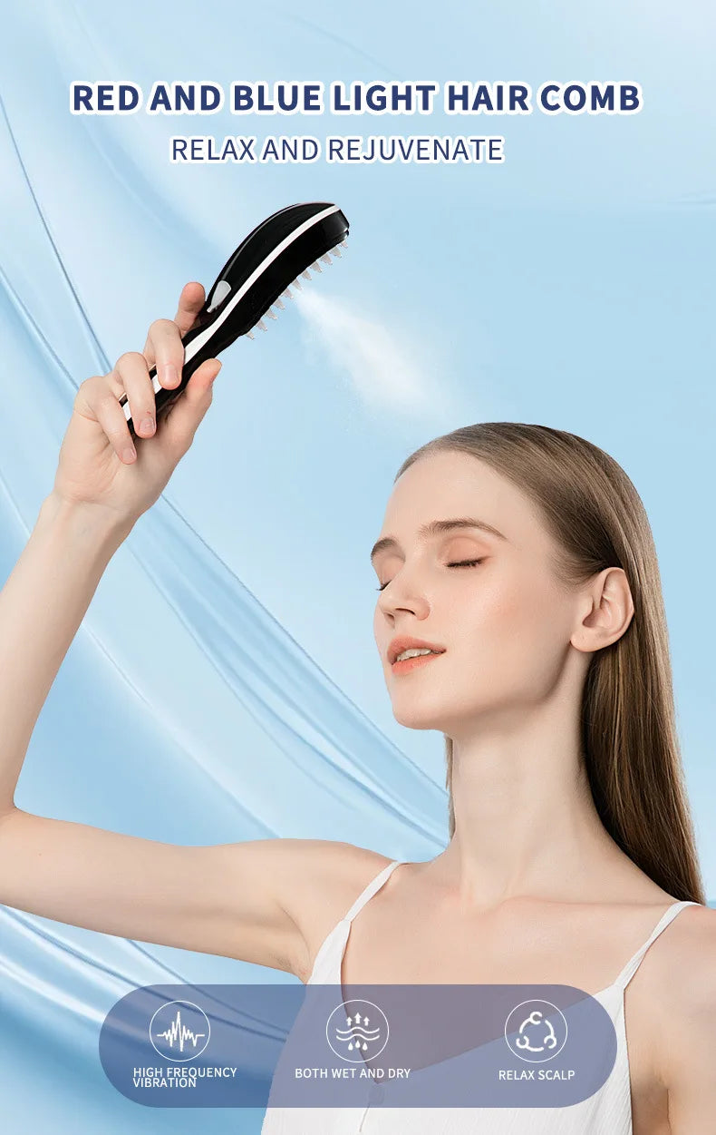 Electric Massager Comb with LED and Vibration - Anti Hair Loss, Stimulates Hair Growth, Tonics Atomization