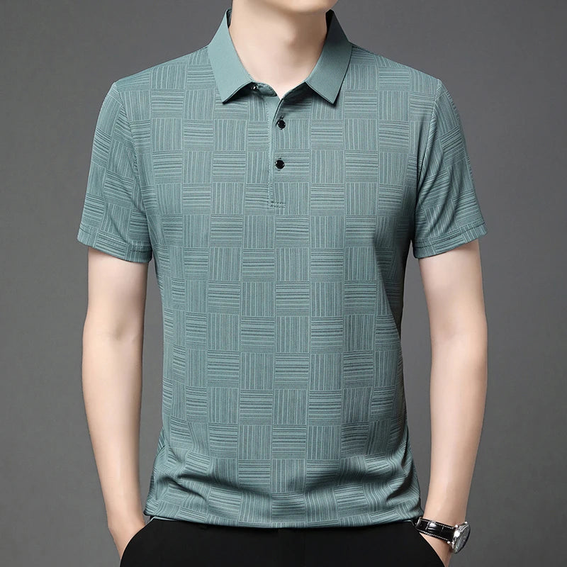 2024 Men's New Printed Business Casual Short sleeved POLO Shirt Fashion Short sleeved Comfortable and Breathable Top