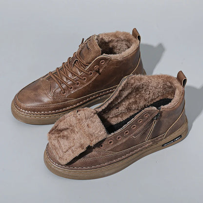 Men's boots autumn and winter new warm plush outdoor casual boots work boots fashion versatile soft soled comfort leather boots