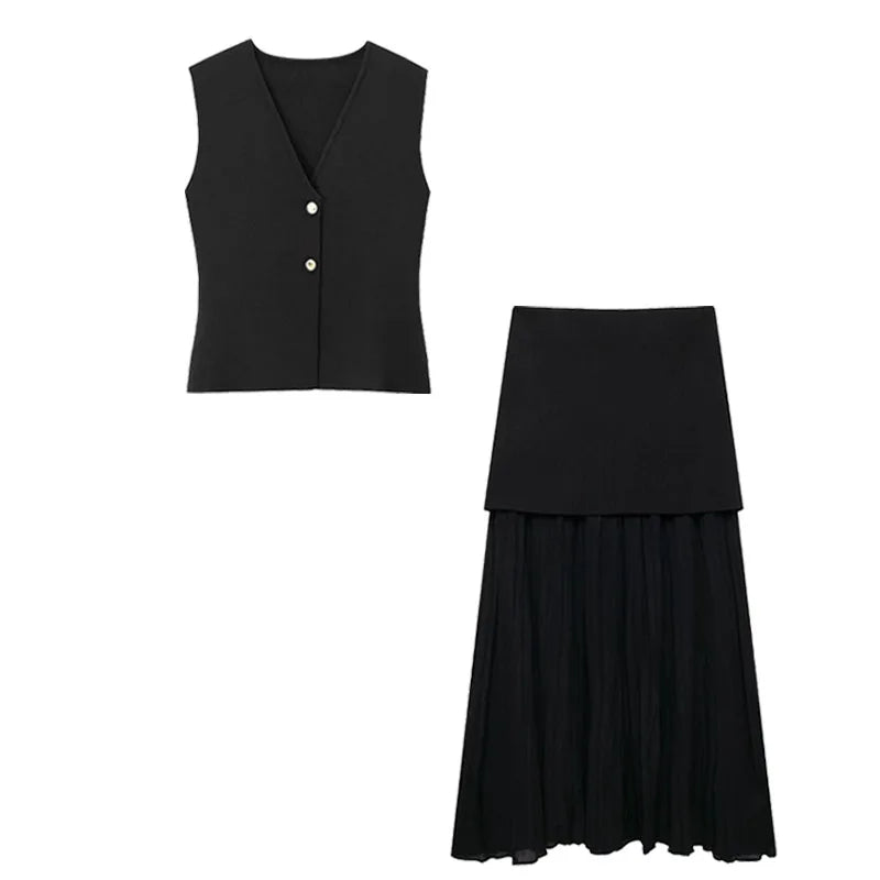 Modern Women's Set - Blouse + Long Skirt with High Waist Zipper