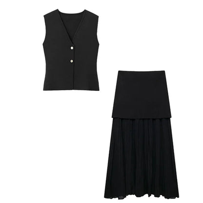 Modern Women's Set - Blouse + Long Skirt with High Waist Zipper