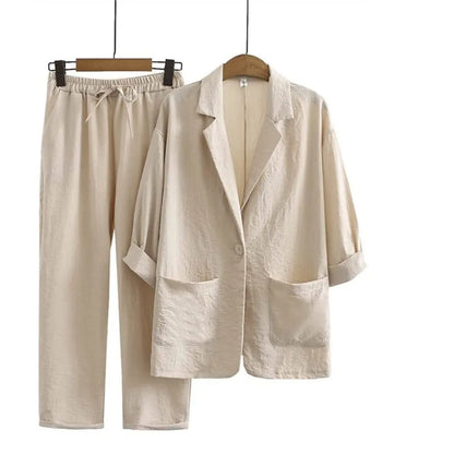 Women’s Linen Set – Cotton Pants + Elegant Blouse