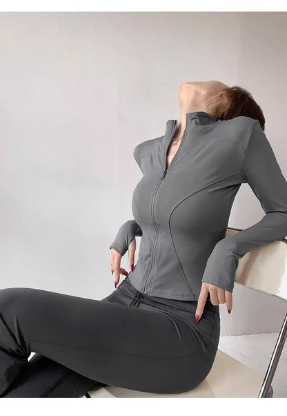 Sun Quick Drying Sports Coat Women's Tight Top Yoga Jacket Long Sleeve Zipper Jacket Running Fitness Women's Jacket S-3XL