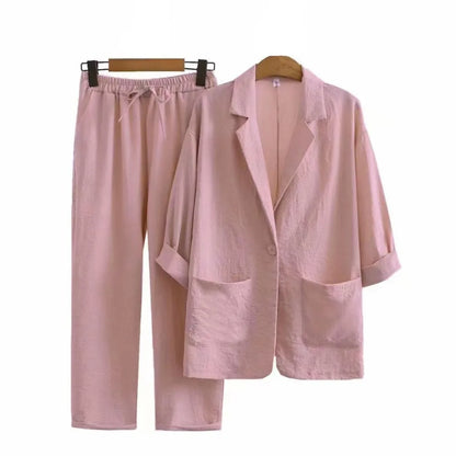 Women’s Linen Set – Cotton Pants + Elegant Blouse