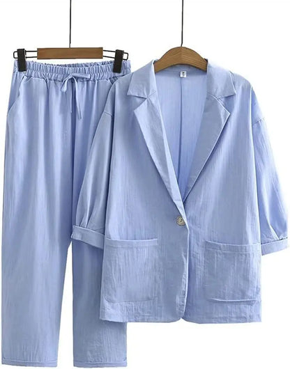 Women’s Linen Set – Cotton Pants + Elegant Blouse