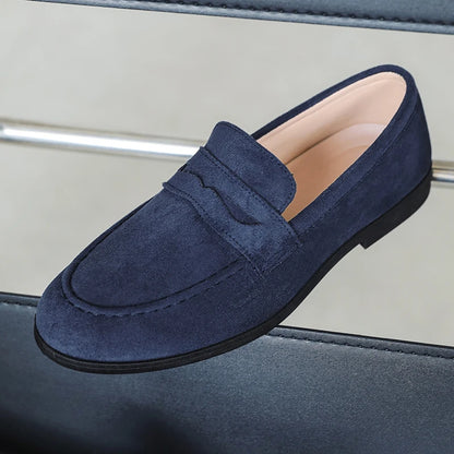 Summer Men's Suede Leather Flat Designer Loafers Comfy Outdoor Walking Shoes British Style All-match Non-slip Driving Boat Shoes