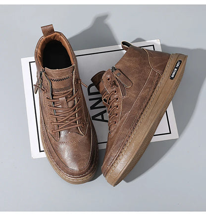 Men's boots autumn and winter new warm plush outdoor casual boots work boots fashion versatile soft soled comfort leather boots