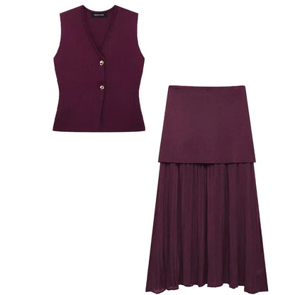 Modern Women's Set - Blouse + Long Skirt with High Waist Zipper