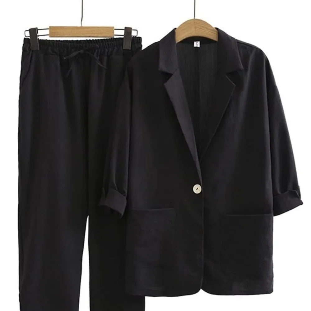 Women’s Linen Set – Cotton Pants + Elegant Blouse