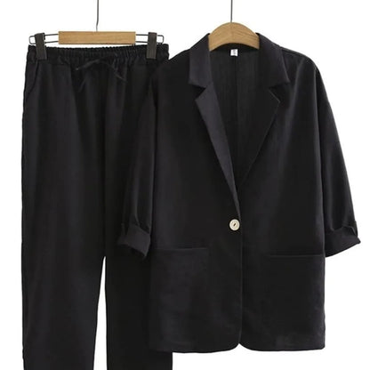 Women’s Linen Set – Cotton Pants + Elegant Blouse