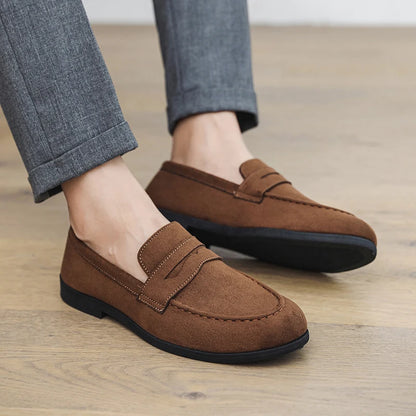 Summer Men's Suede Leather Flat Designer Loafers Comfy Outdoor Walking Shoes British Style All-match Non-slip Driving Boat Shoes