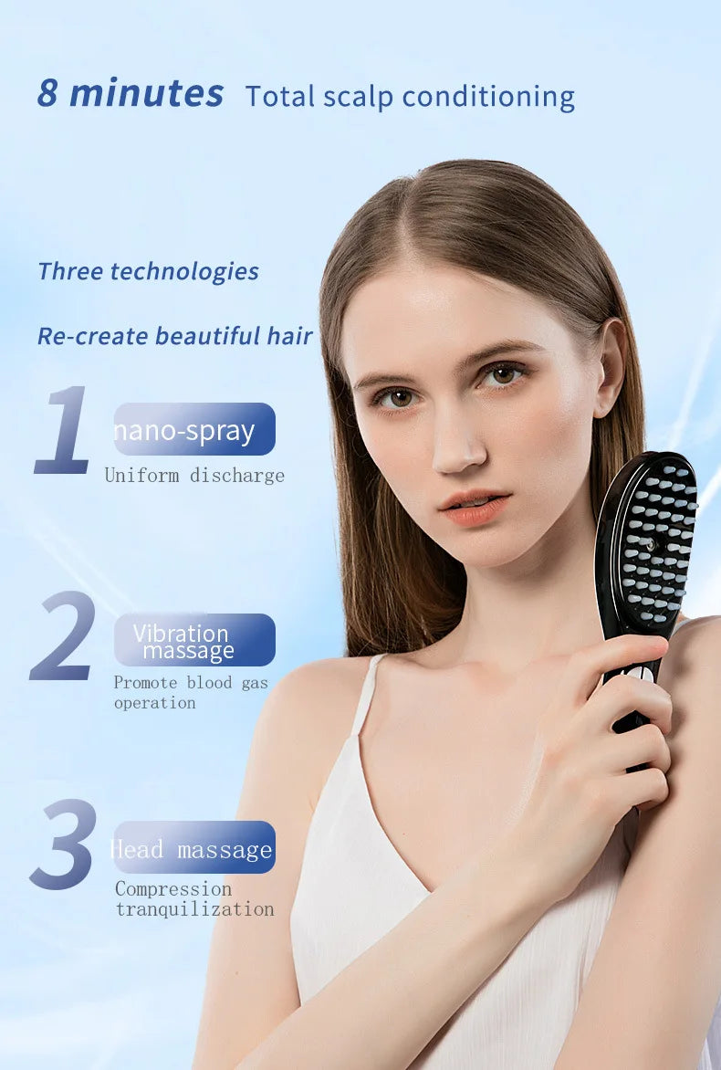 Electric Massager Comb with LED and Vibration - Anti Hair Loss, Stimulates Hair Growth, Tonics Atomization