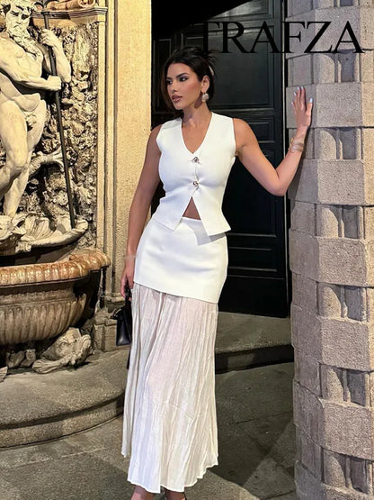 Modern Women's Set - Blouse + Long Skirt with High Waist Zipper