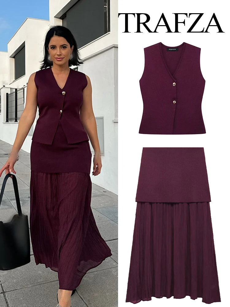 Modern Women's Set - Blouse + Long Skirt with High Waist Zipper