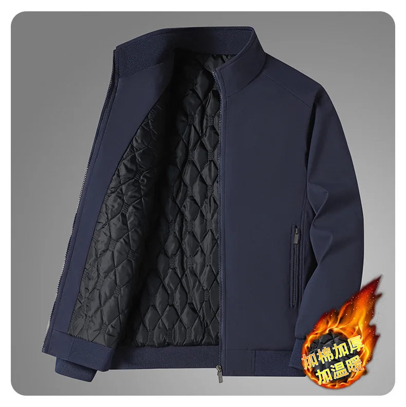 Winter Men's Fleece Warm Jackets Bomber Fashion Parkas Outerwear Coats Men Casual Windbreaker Jacket Classic Solid Thermal Coat