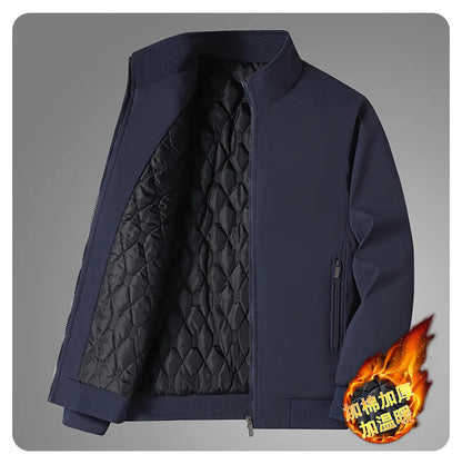 Winter Men's Fleece Warm Jackets Bomber Fashion Parkas Outerwear Coats Men Casual Windbreaker Jacket Classic Solid Thermal Coat