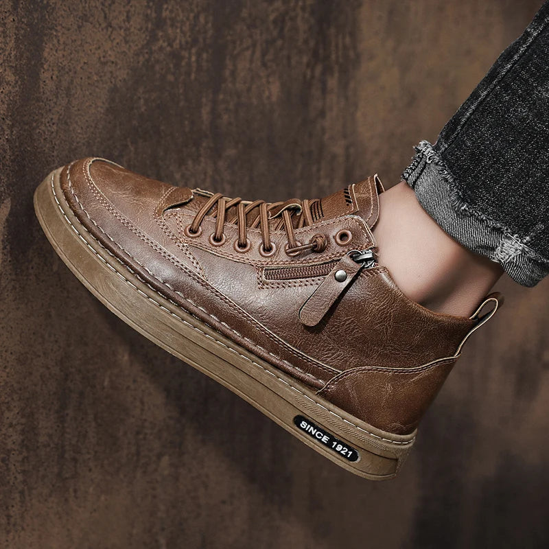 Men's boots autumn and winter new warm plush outdoor casual boots work boots fashion versatile soft soled comfort leather boots