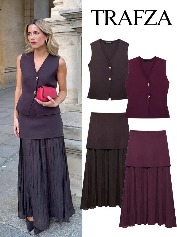 Modern Women's Set - Blouse + Long Skirt with High Waist Zipper