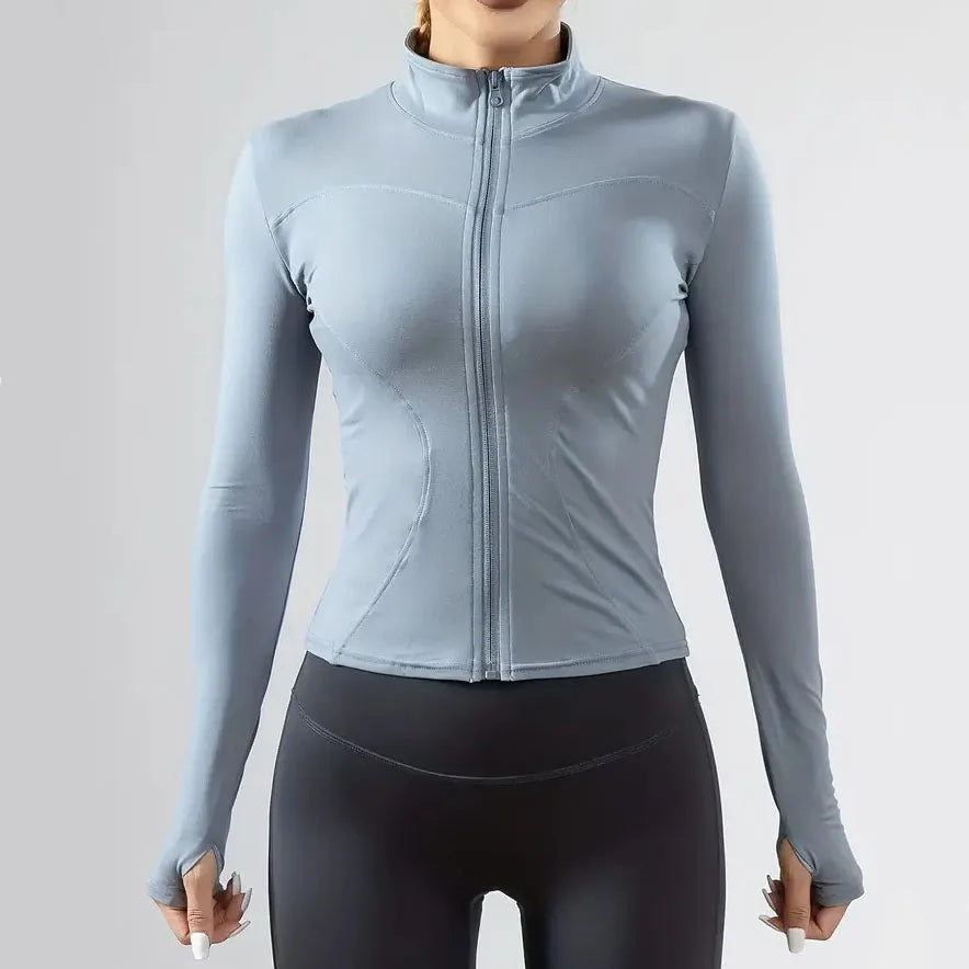 Women's Lightweight Zip-Up Running Jacket, Quick-Drying Long Sleeve Yoga Top for Fall/Winter Outdoor Activities Yoga Sportwear