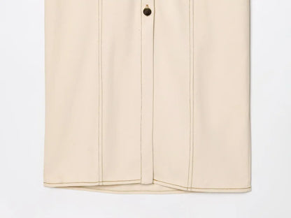 ETJ 2025 traf Spring New 1975 series denim MIDI dress with lapel side zipper fashion wrinkle waist slim elegant dress