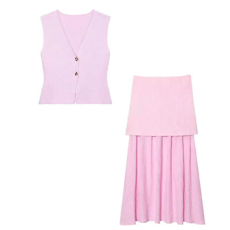 Modern Women's Set - Blouse + Long Skirt with High Waist Zipper