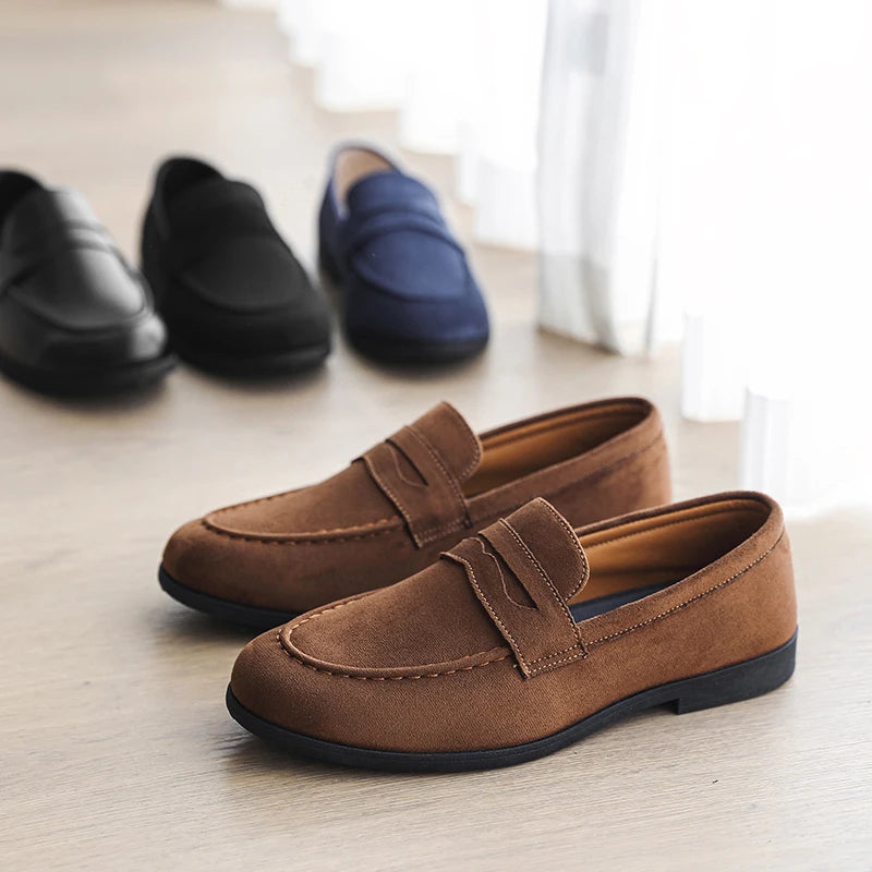 Summer Men's Suede Leather Flat Designer Loafers Comfy Outdoor Walking Shoes British Style All-match Non-slip Driving Boat Shoes