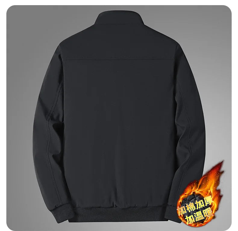 Winter Men's Fleece Warm Jackets Bomber Fashion Parkas Outerwear Coats Men Casual Windbreaker Jacket Classic Solid Thermal Coat