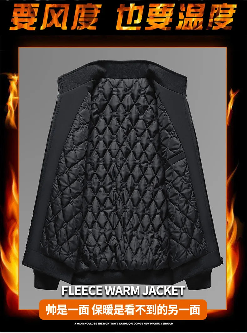 Winter Men's Fleece Warm Jackets Bomber Fashion Parkas Outerwear Coats Men Casual Windbreaker Jacket Classic Solid Thermal Coat