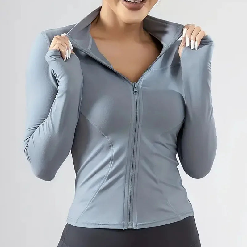 Women's Lightweight Zip-Up Running Jacket, Quick-Drying Long Sleeve Yoga Top for Fall/Winter Outdoor Activities Yoga Sportwear