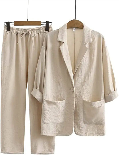 Women’s Linen Set – Cotton Pants + Elegant Blouse
