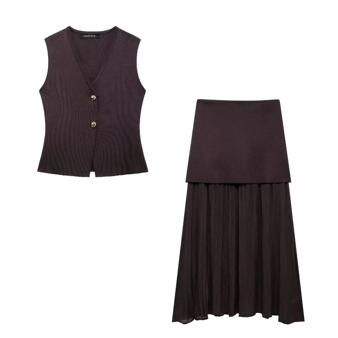 Modern Women's Set - Blouse + Long Skirt with High Waist Zipper
