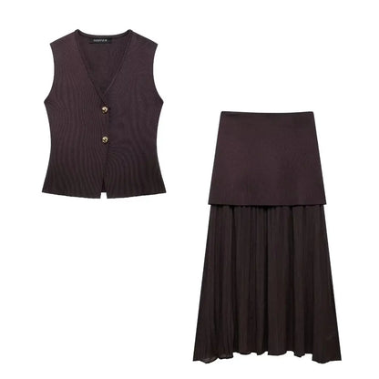 Modern Women's Set - Blouse + Long Skirt with High Waist Zipper
