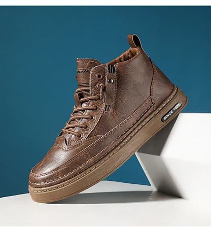 Men's boots autumn and winter new warm plush outdoor casual boots work boots fashion versatile soft soled comfort leather boots