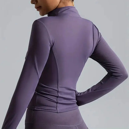 Women's Lightweight Zip-Up Running Jacket, Quick-Drying Long Sleeve Yoga Top for Fall/Winter Outdoor Activities Yoga Sportwear