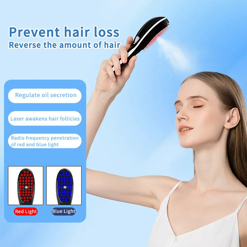 Electric Massager Comb with LED and Vibration - Anti Hair Loss, Stimulates Hair Growth, Tonics Atomization