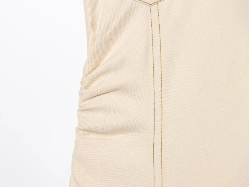 ETJ 2025 traf Spring New 1975 series denim MIDI dress with lapel side zipper fashion wrinkle waist slim elegant dress