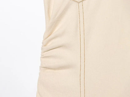 ETJ 2025 traf Spring New 1975 series denim MIDI dress with lapel side zipper fashion wrinkle waist slim elegant dress