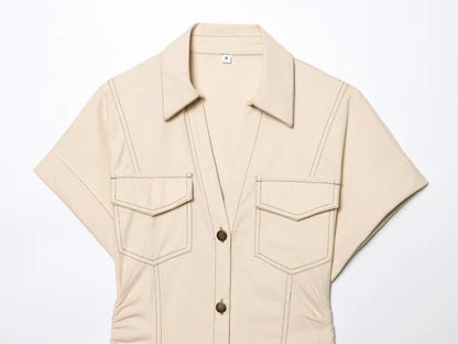 ETJ 2025 traf Spring New 1975 series denim MIDI dress with lapel side zipper fashion wrinkle waist slim elegant dress